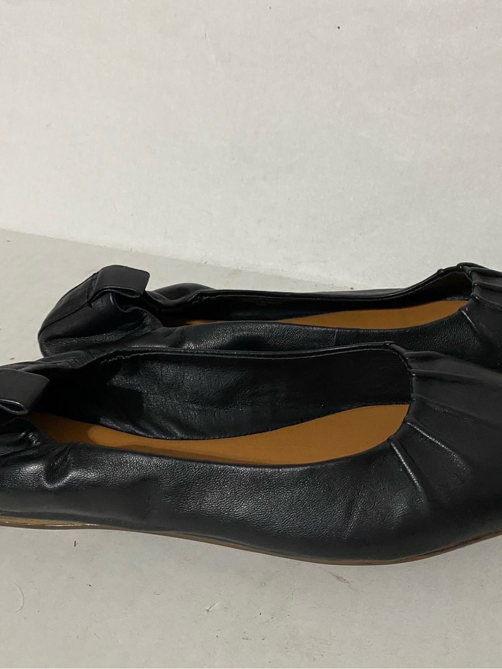 Lucky Brand Black Leather Ballet Flats with Bow Detail